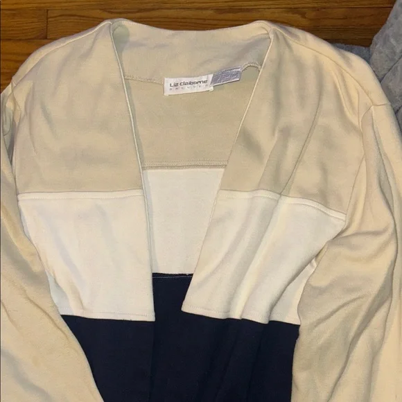 Liz Claiborne Colorblock Cardigan in Cream and Navy BNWOT - Picture 2 of 4